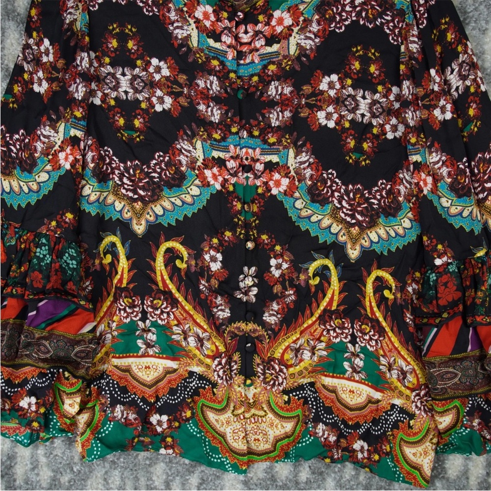 Alice Olivia Liberty Printed Ruffled Blouse Bell Sleeves Size S Mock Neck Boho - Picture 5 of 16